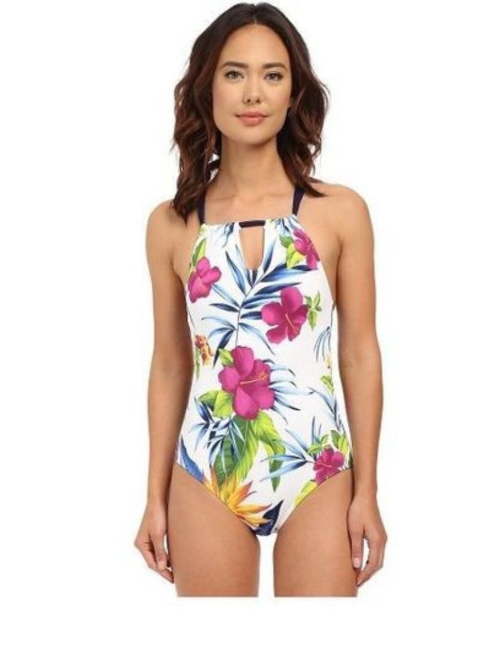 TOMMY BAHAMA HAPPY HIBISCUS CONVERTIBLE TANK ONE PIECE SWIMSUIT WHITE SZ 8